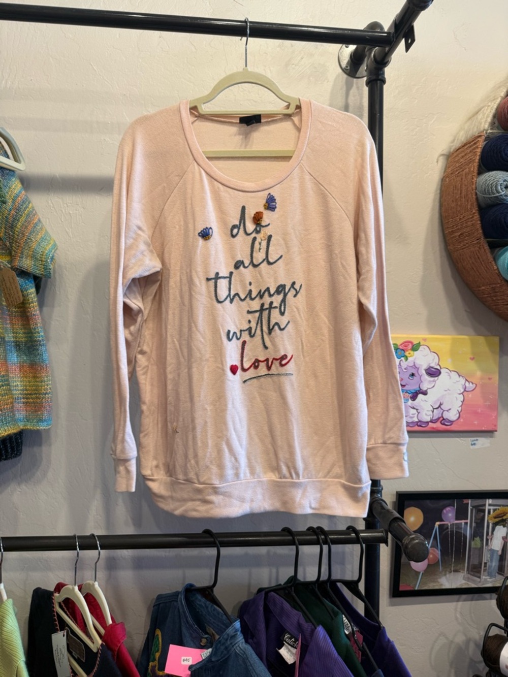 torrid Light Pink Long-Sleeve Graphic Pullover with hand embroidery